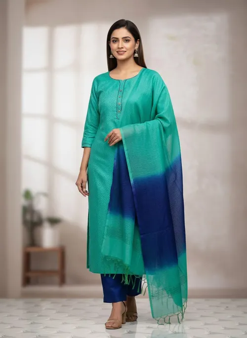 Crafted Semi Tusser Bhagalpuri Suit Set – Elegant Handwoven Charm